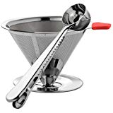 Wicked Java Joe 2 Cup Pour Over Coffee Dripper Makes Amazing Barista Quality Brew. Paperless, Reusable High Grade Stainless Steel Coffee Filter w/ Bonus Coffee Scoop & Bag Clip - Red Handle